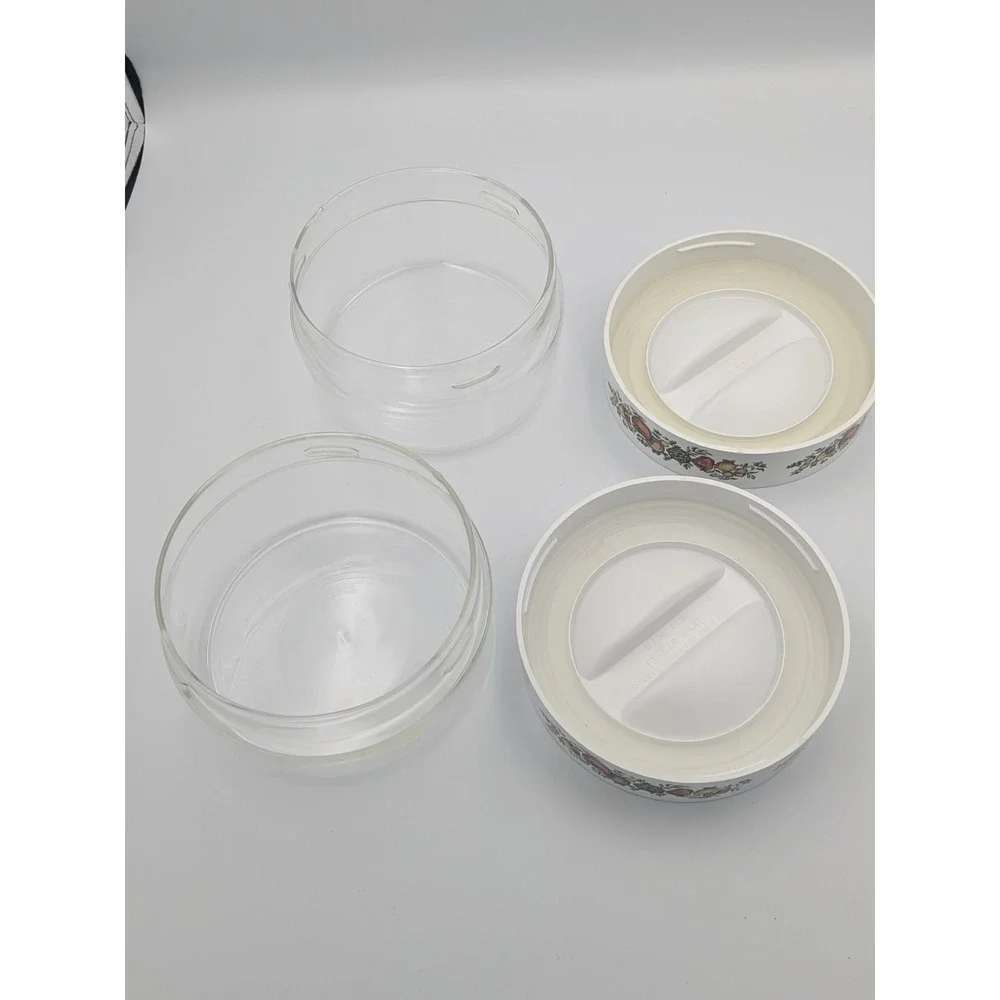 Vintage Pyrex Spice of Life See 'N Store Canisters Set of 2 Clear Stackable Jars
